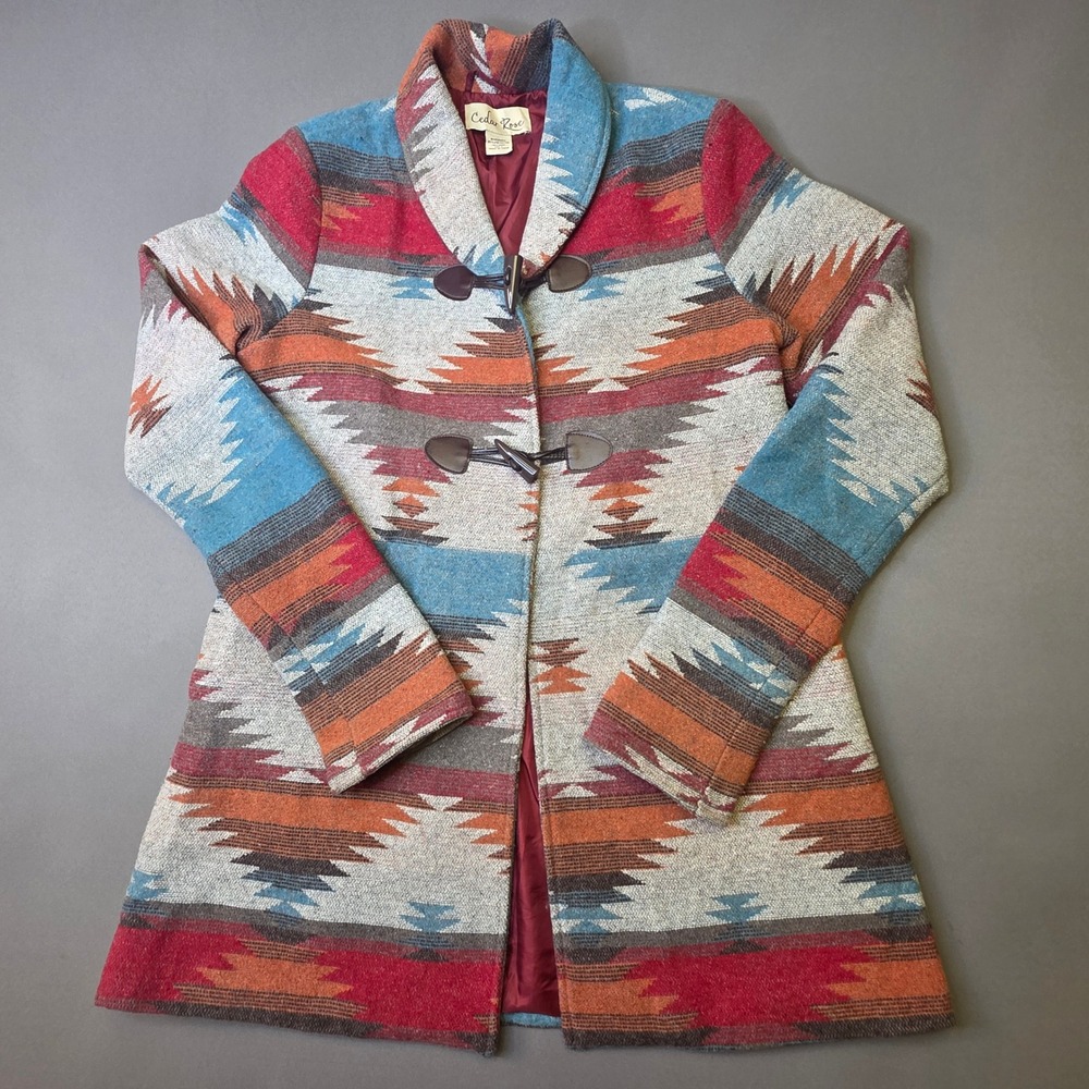 Cedar Rose Toggle Coat Womens Small Multicolor Excellent Southwest Wool Blend